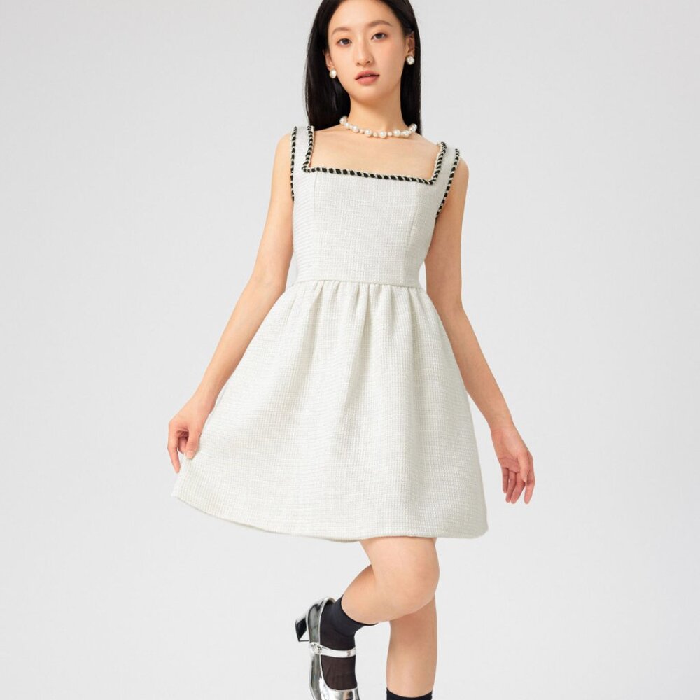 Cider Tweed U-neckline Solid Mini Dress - Picture 4 of 6